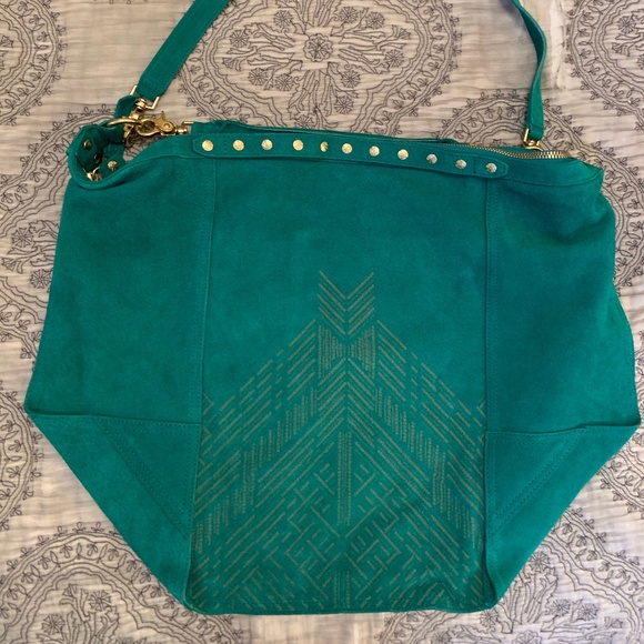 Cynthia Vincent Emerald Green Suede Boho Handbag - Picture 1 of 13